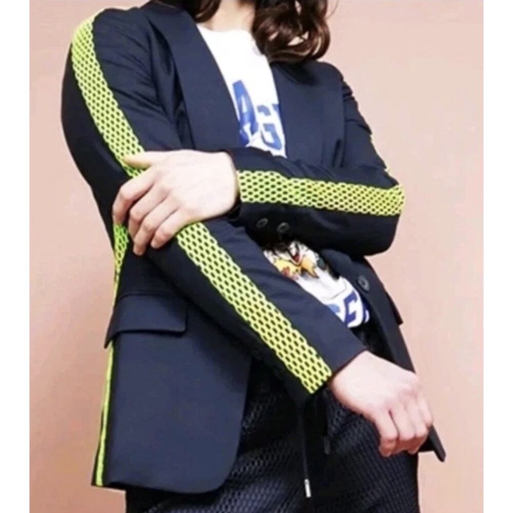 Wildfang Empower Colorblock Tux Blazer Unisex Large Navy Neon Green Mesh NWT